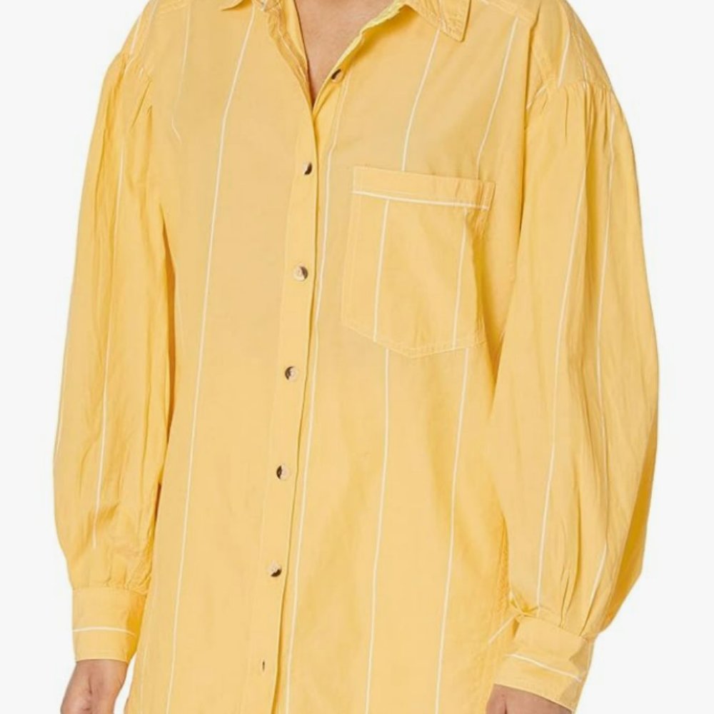 Free People Happy Hour Stripe Button Down Shirt